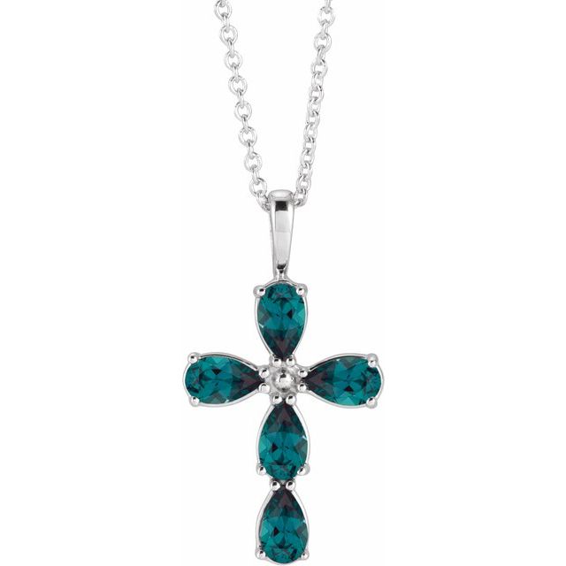 14k-white-lab-grown-alexandrite-cross-16-18"-necklace