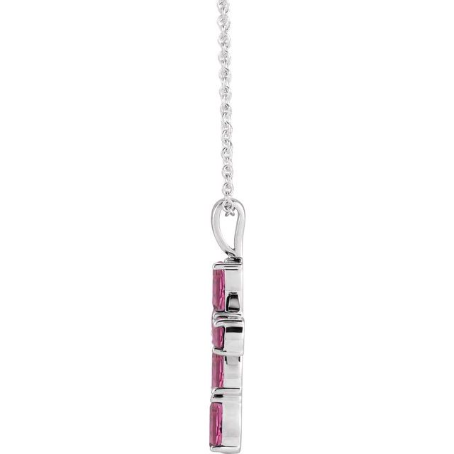 14k-white-natural-pink-tourmaline-cross-16-18"-necklace