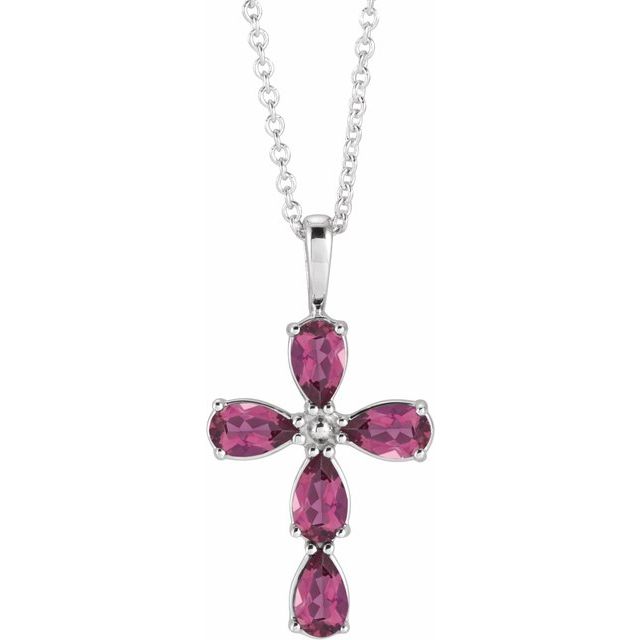 14k-white-natural-pink-tourmaline-cross-16-18"-necklace