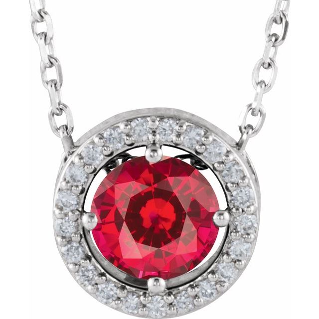 14k-white-lab-grown-ruby-&-.05-ctw-natural-diamond-halo-style-16"-necklace