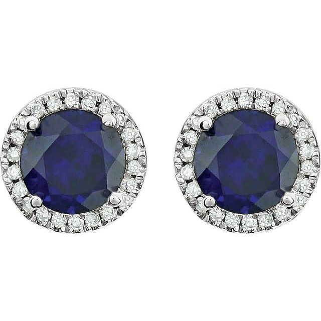 14k-white-lab-grown-blue-sapphire-&-1/8-ctw-natural-diamond-earrings