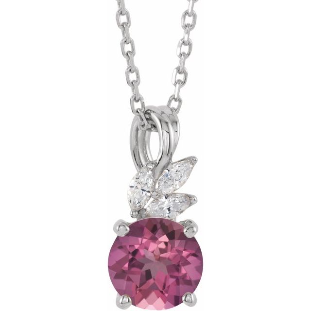 14k-white-natural-pink-tourmaline-&-1/10-ctw-natural-diamond-16-18"-necklace