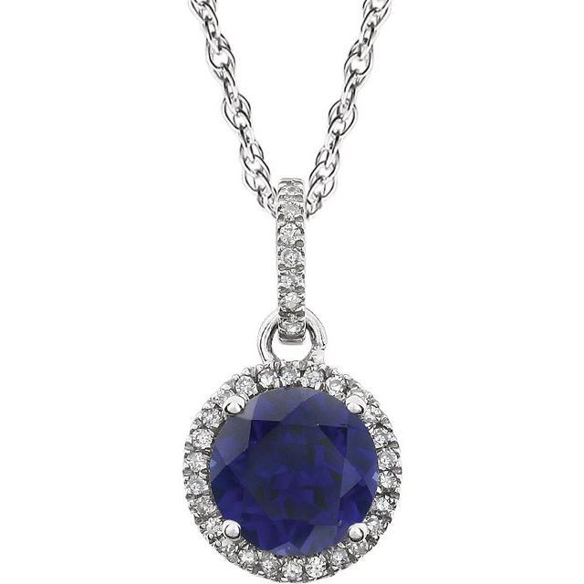14k-white-lab-grown-blue-sapphire-&-1/10-ctw-natural-diamond-18"-necklace