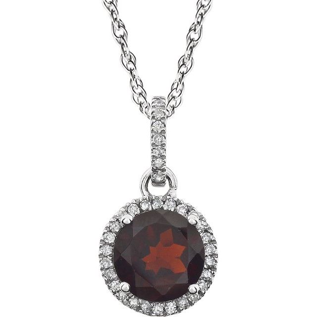 14k-white-natural-mozambique-garnet-&-1/10-ctw-natural-diamond-18"-necklace