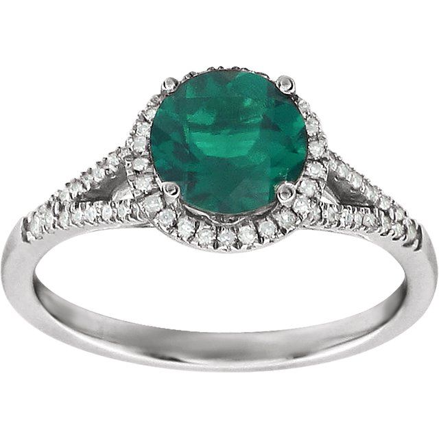 14k-white-lab-grown-emerald-&-1/6-ctw-natural-diamond-ring