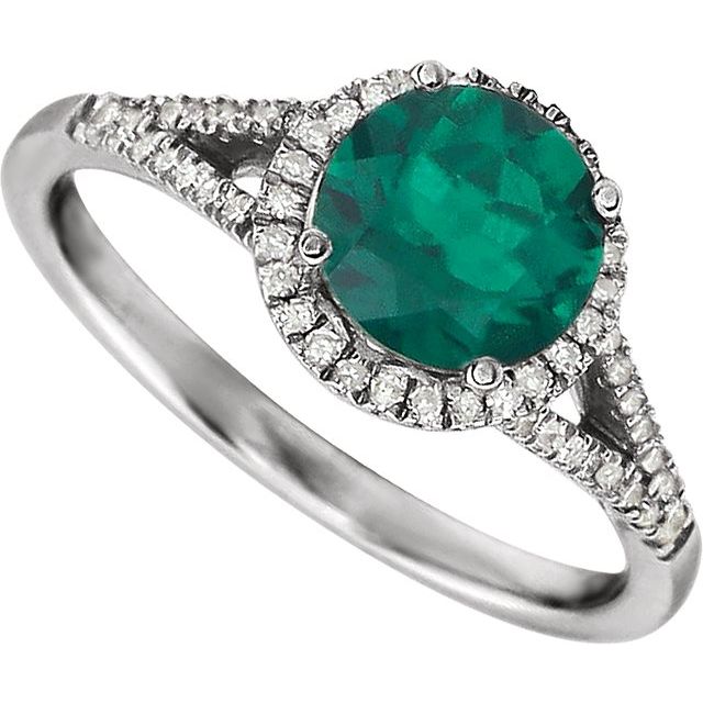 14k-white-lab-grown-emerald-&-1/6-ctw-natural-diamond-ring