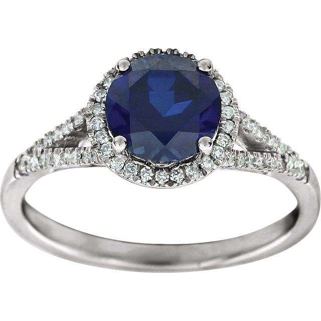 14k-white-lab-grown-blue-sapphire-&-1/6-ctw-natural-diamond-ring