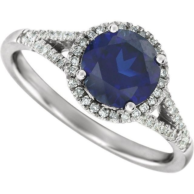 14k-white-lab-grown-blue-sapphire-&-1/6-ctw-natural-diamond-ring