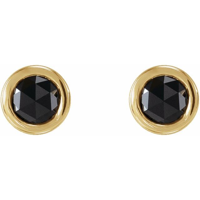14k-yellow-1/5-ctw-rose-cut-natural-black-diamond-bezel-set-earrings