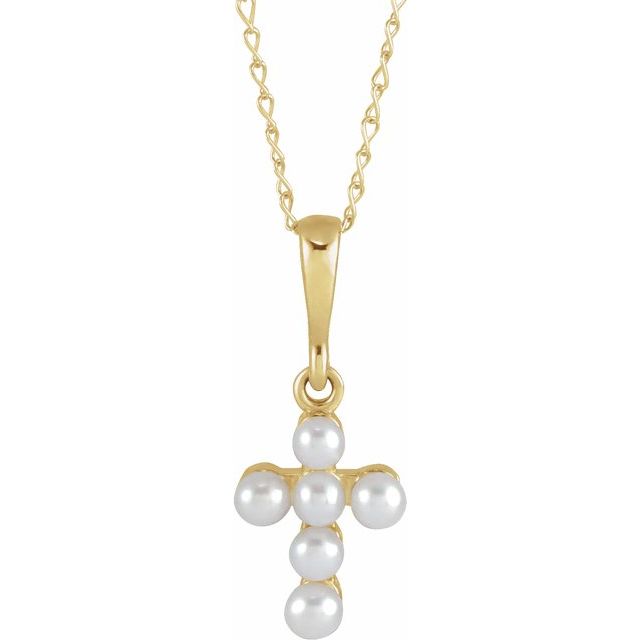 14k-yellow-cultured-white-seed-pearl-youth-cross-16"-necklace