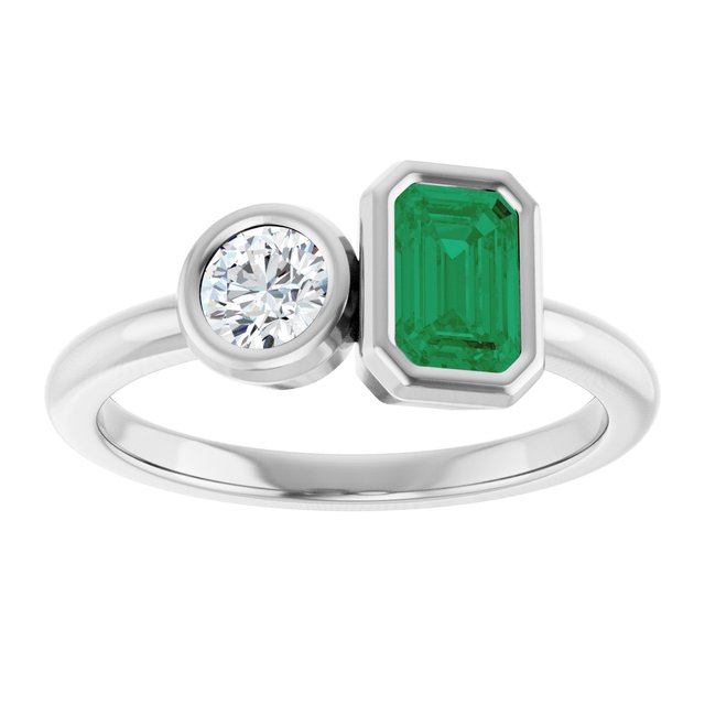 14k-white-lab-grown-emerald-&-1/4-ctw-lab-grown-diamond-ring