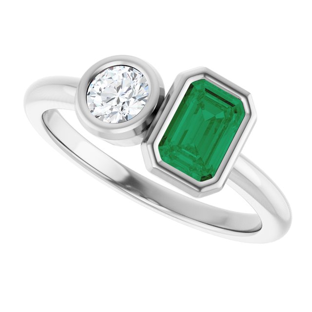 14k-white-lab-grown-emerald-&-1/4-ctw-lab-grown-diamond-ring