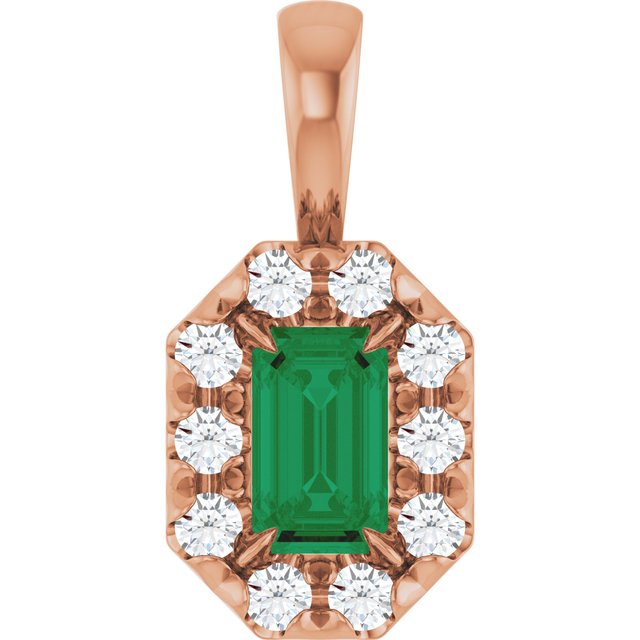 14k-rose--lab-grown-emerald-&-1/8-ctw-natural-diamond-halo-style-pendant