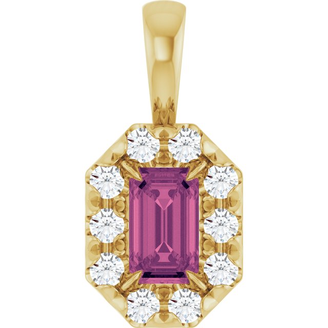 14k-yellow--natural-pink-tourmaline-&-1/8-ctw-natural-diamond-halo-style-pendant