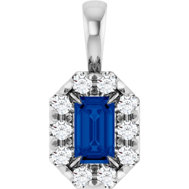 sterling-silver--lab-grown-blue-sapphire-&-1/8-ctw-natural-diamond-halo-style-pendant