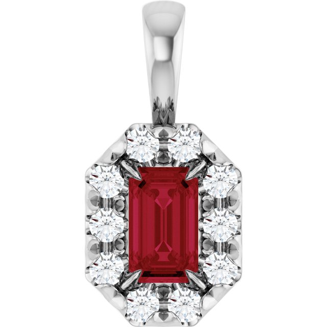 sterling-silver--lab-grown-ruby-&-1/8-ctw-natural-diamond-halo-style-pendant