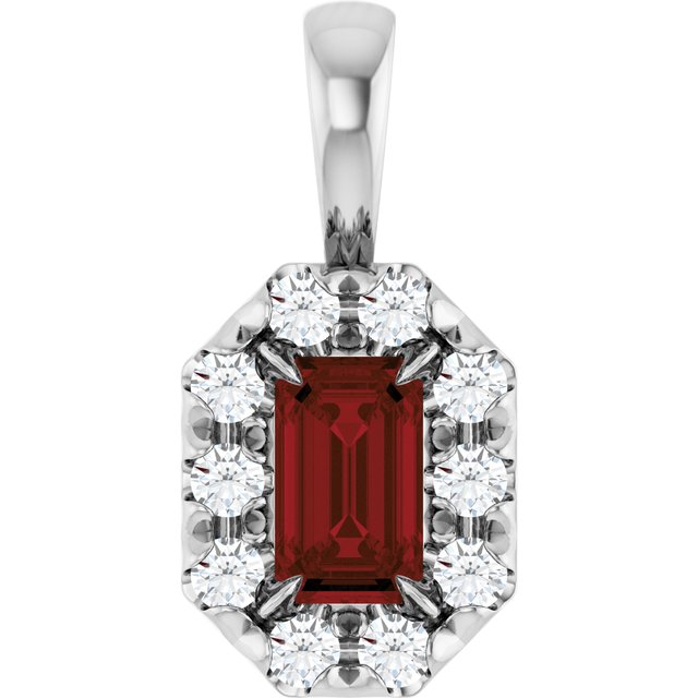 sterling-silver--natural-mozambique-garnet-&-1/8-ctw-natural-diamond-halo-style-pendant