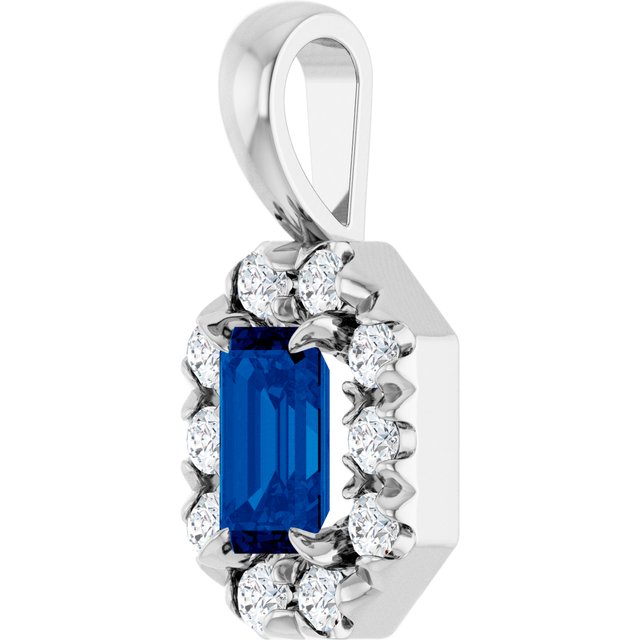 sterling-silver--lab-grown-blue-sapphire-&-1/8-ctw-natural-diamond-halo-style-pendant