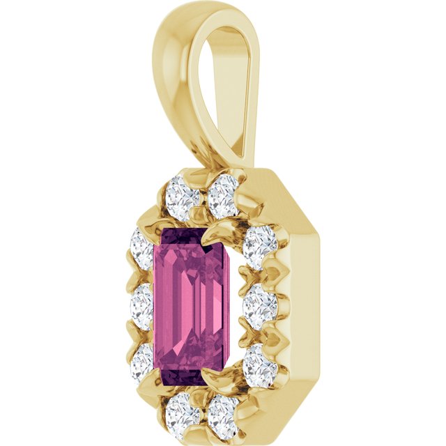 14k-yellow--natural-pink-tourmaline-&-1/8-ctw-natural-diamond-halo-style-pendant