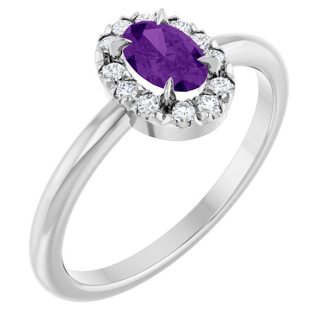 14k-white-natural-amethyst-&-1/10-ctw-natural-diamond-french-set-halo-style-ring