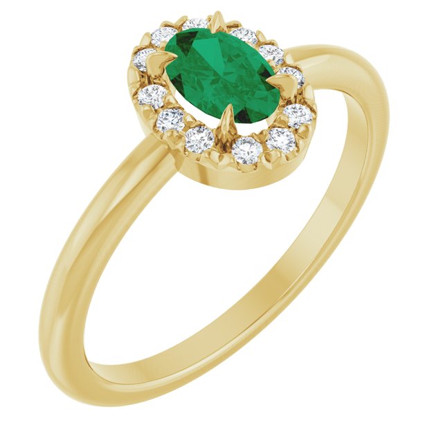 14k-yellow-lab-grown-emerald-&-1/10-ctw-natural-diamond-french-set-halo-style-ring