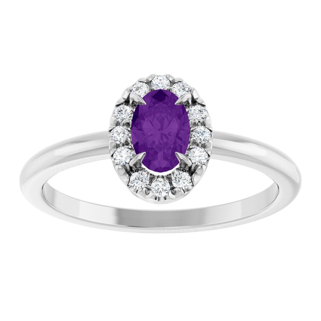 14k-white-natural-amethyst-&-1/10-ctw-natural-diamond-french-set-halo-style-ring