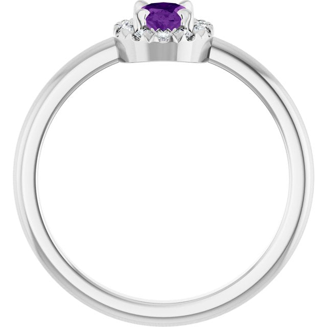 14k-white-natural-amethyst-&-1/10-ctw-natural-diamond-french-set-halo-style-ring