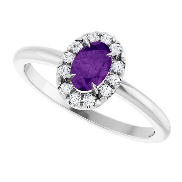 14k-white-natural-amethyst-&-1/10-ctw-natural-diamond-french-set-halo-style-ring