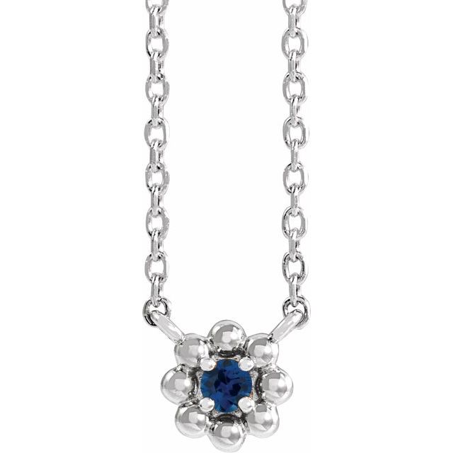 14k-white-lab-grown-blue-sapphire-beaded-youth-16"-necklace