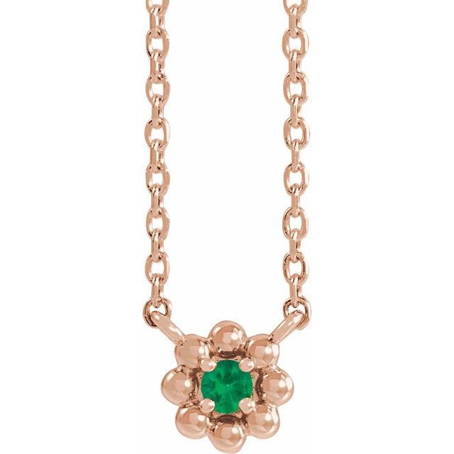 14k-rose-natural-emerald-beaded-youth-16"-necklace