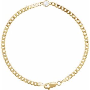 Bezel-Set Solitaire Curb Link Bracelet