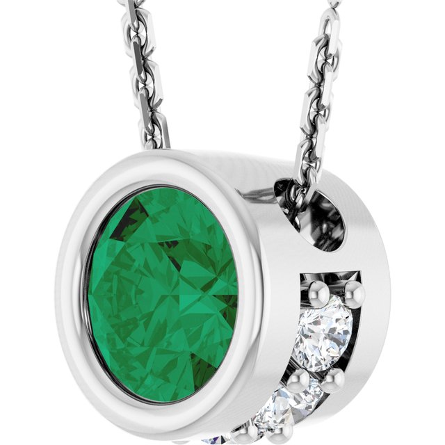 14k-white-lab-grown-emerald-&-.07-ctw-natural-diamond-18"-necklace