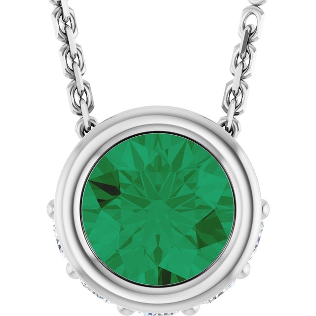 14k-white-lab-grown-emerald-&-.07-ctw-natural-diamond-18"-necklace
