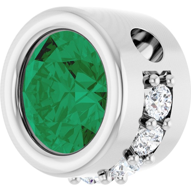 14k-white-lab-grown-emerald-&-1/10-ctw-natural-diamond-pendant