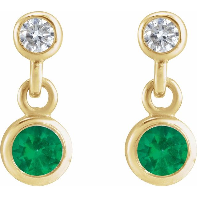 14k-yellow-gold-lab-grown-emerald-&-.05-ctw-natural-diamond-two-stone-earrings