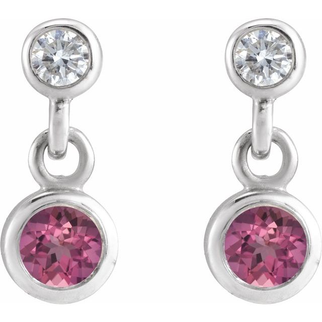 14k-white-natural-pink-tourmaline-&-.05-ctw-natural-diamond-two-stone-earrings