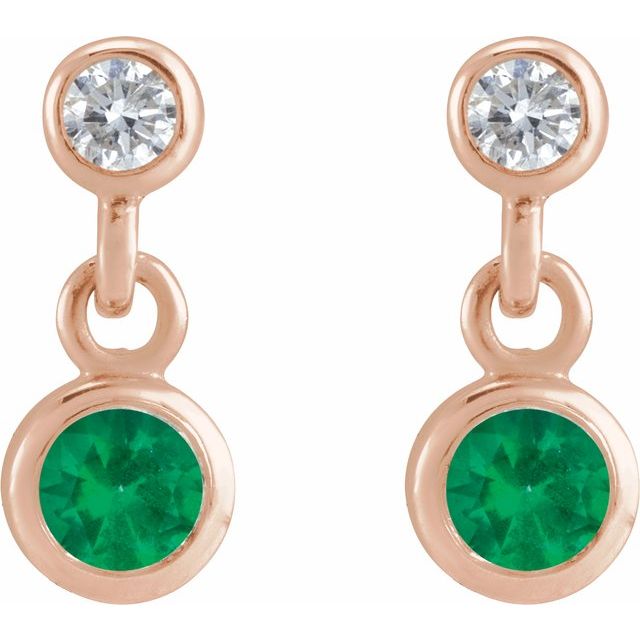 14k-rose-gold-lab-grown-emerald-&-.05-ctw-natural-diamond-two-stone-earrings