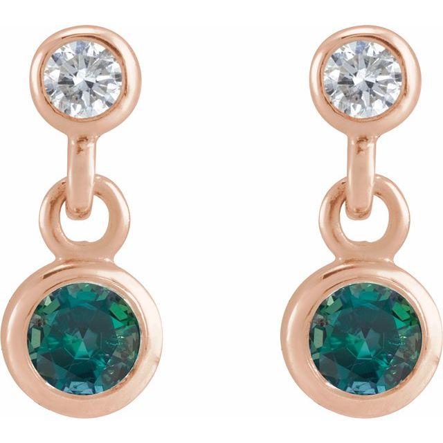 14k-rose-gold-lab-grown-alexandrite-&-.05-ctw-natural-diamond-two-stone-earrings
