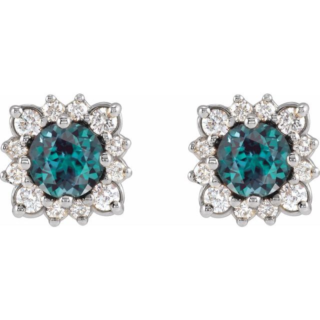 14k-white-lab-grown-alexandrite-&-1/2-ctw-natural-diamond-halo-style-earrings