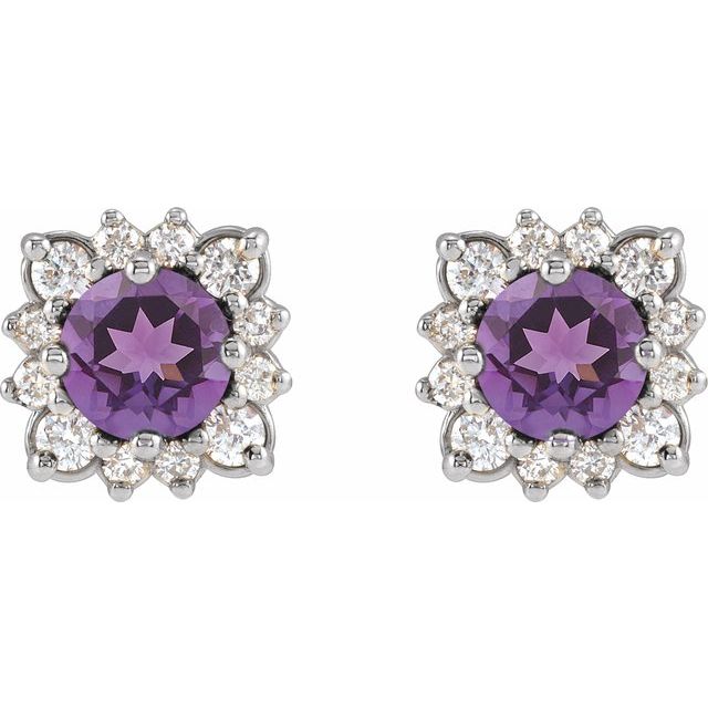 14k-white-natural-amethyst-&-1/2-ctw-natural-diamond-halo-style-earrings