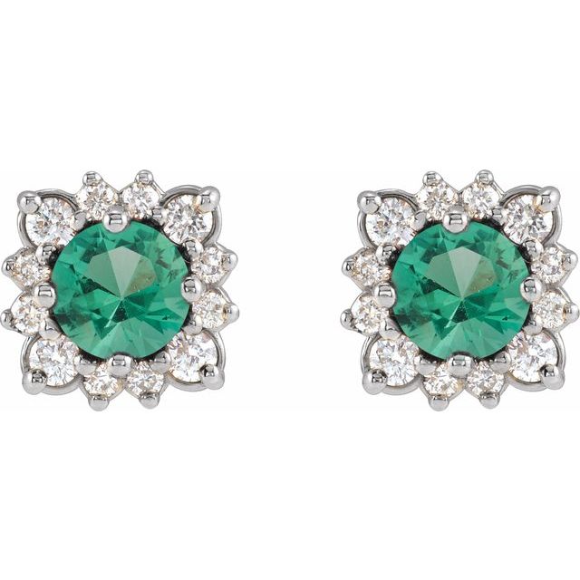 14k-white-natural-emerald-&-1/2-ctw-natural-diamond-halo-style-earrings