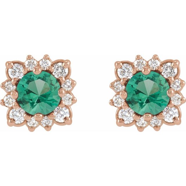 14k-rose-lab-grown-emerald-&-1/2-ctw-natural-diamond-halo-style-earrings