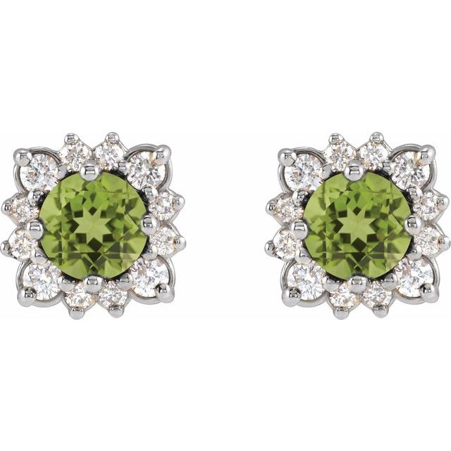 14k-white-natural-peridot-&-1/2-ctw-natural-diamond-halo-style-earrings