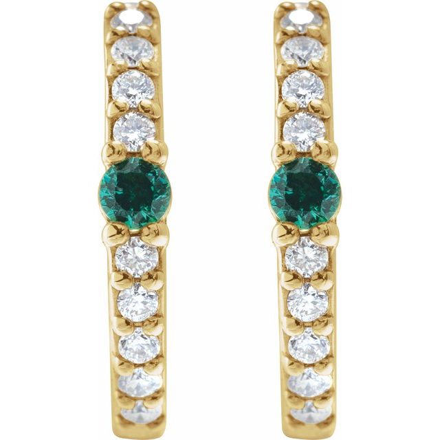 14k-yellow-gold-lab-grown-emerald-&-1/8-ctw-natural-diamond--hoop-earring