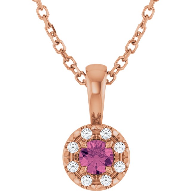 14k-rose--natural-pink-tourmaline-&-.03-ctw-natural-diamond-16-18"-necklace