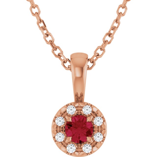 14k-rose--natural-ruby-&-.03-ctw-natural-diamond-16-18"-necklace