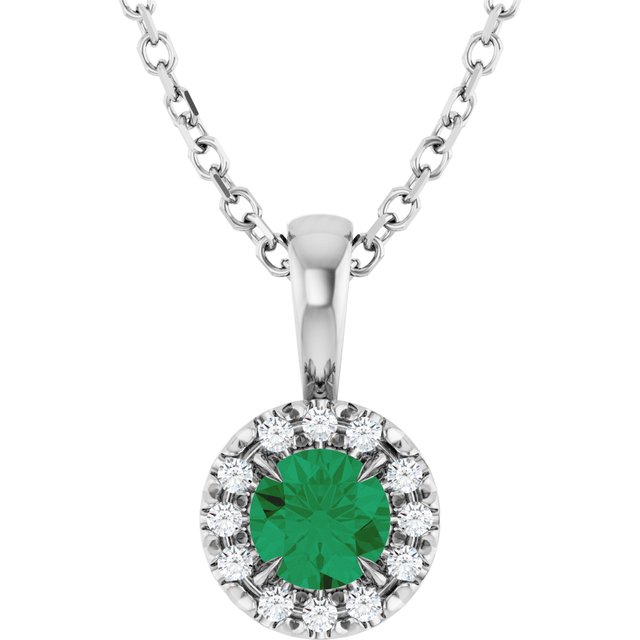 14k-white--natural-emerald-&-.05-ctw-natural-diamond-16-18"-necklace