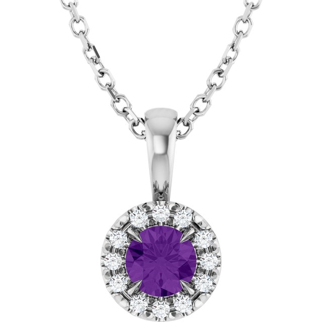 14k-white--natural-amethyst-&-.05-ctw-natural-diamond-16-18"-necklace