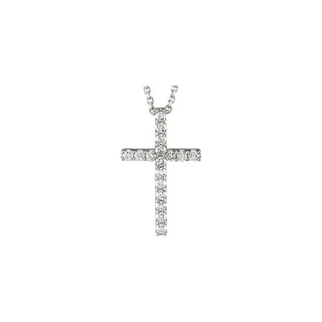 14k-white-1/4-ctw-natural-diamond-petite-cross-18"-necklace