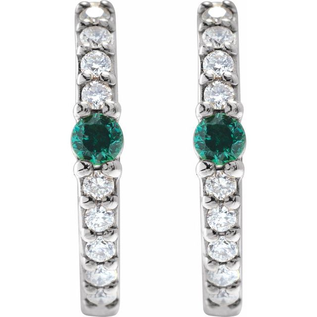 platinum-lab-grown-emerald-&-1/8-ctw-natural-diamond--hoop-earring